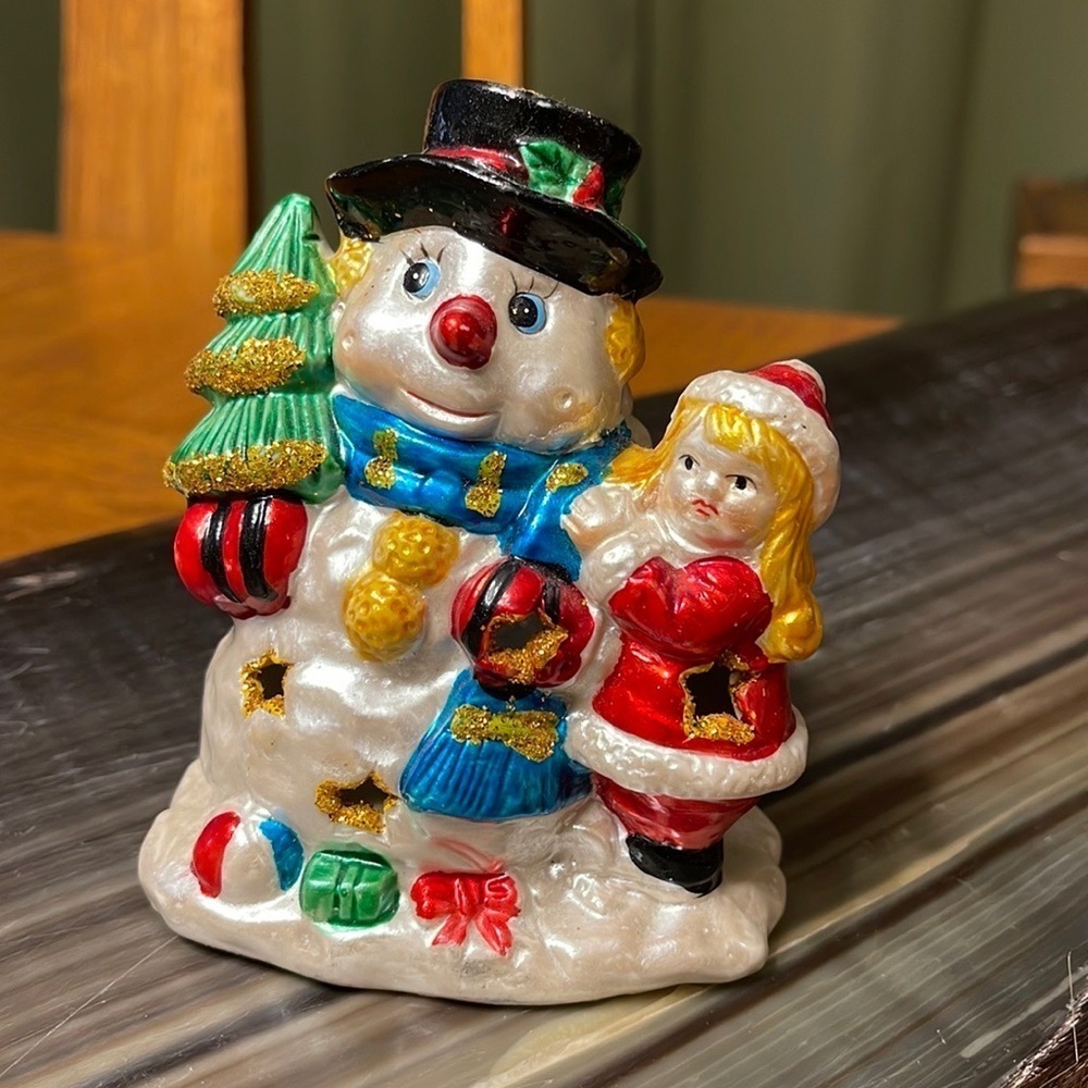 Vintage Porcelain Snowman Tealight Candle Holder Vintage Snowman Candle Holder